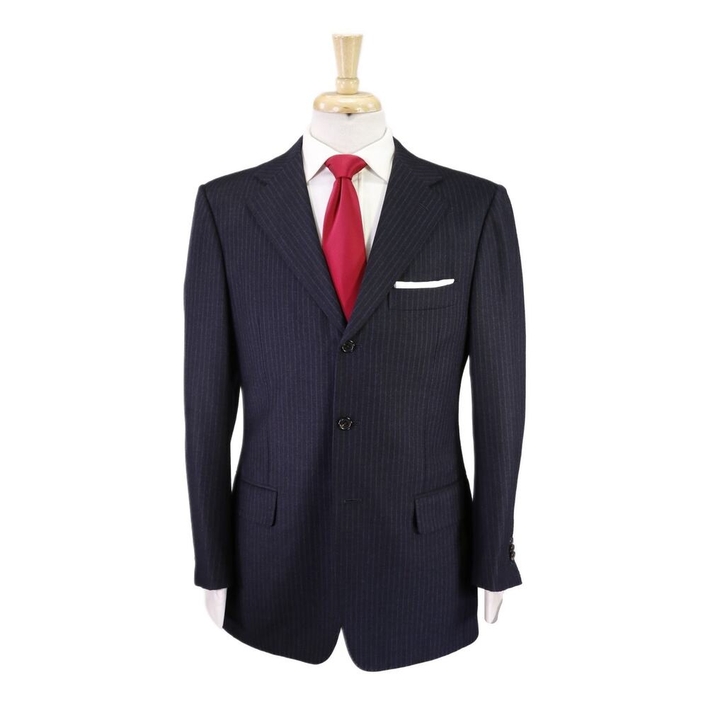 Mariano Rubinacci LH Napoli Navy Blue Striped Wool Fleece Suit 38R